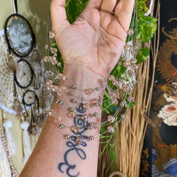 Pink Crystal Multi Strand Layered Necklace - Picture 3 of 3